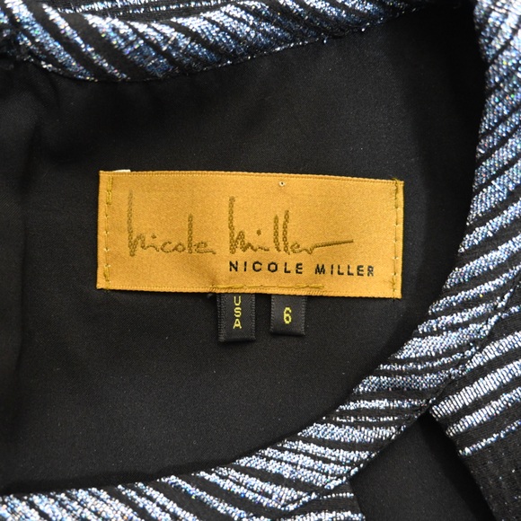 Nicole Miller Women's 6 Metallic Striped Fit & Flare Cutout Lined Dress - Picture 7 of 8